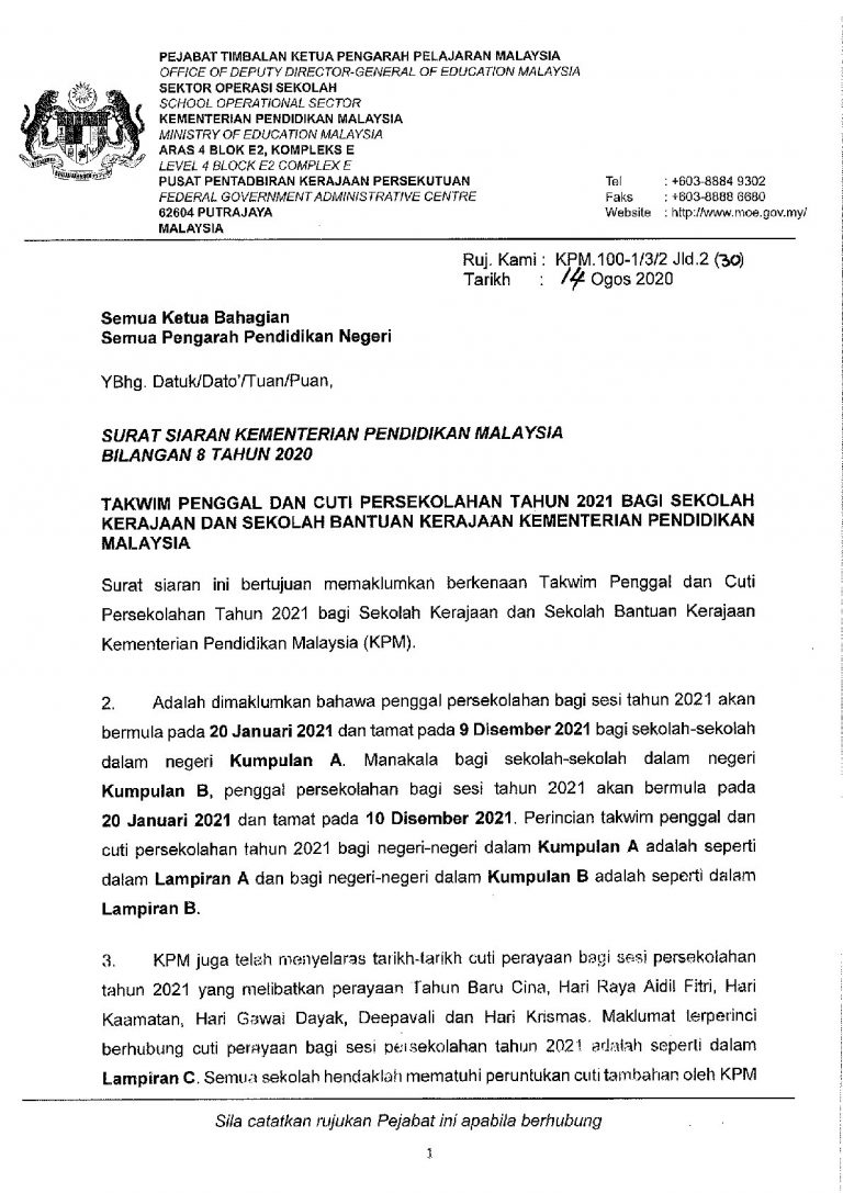 Takwim Persekolahan Tahun 2021 - KPM - i-3s